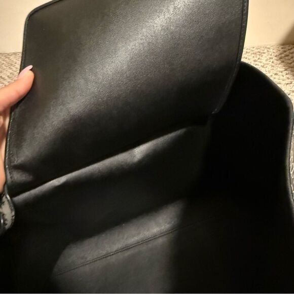 Tory Burch Gemini Link Canvas Tote Navy Black Striped Chain Print Large Bag - Picture 4 of 16